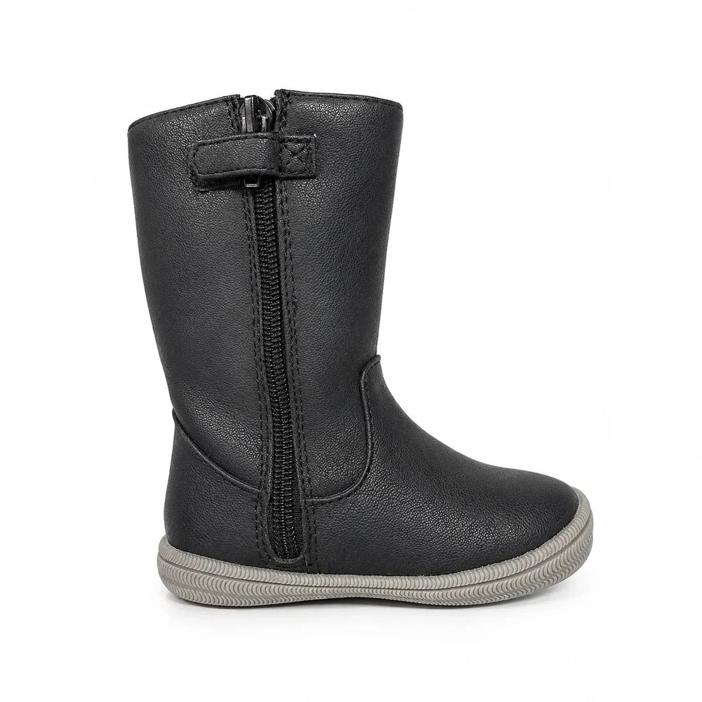 Cat & Jack Toddler Black Faux Leather Mid Calf Boots Size 5 Side Zip Boys Girls